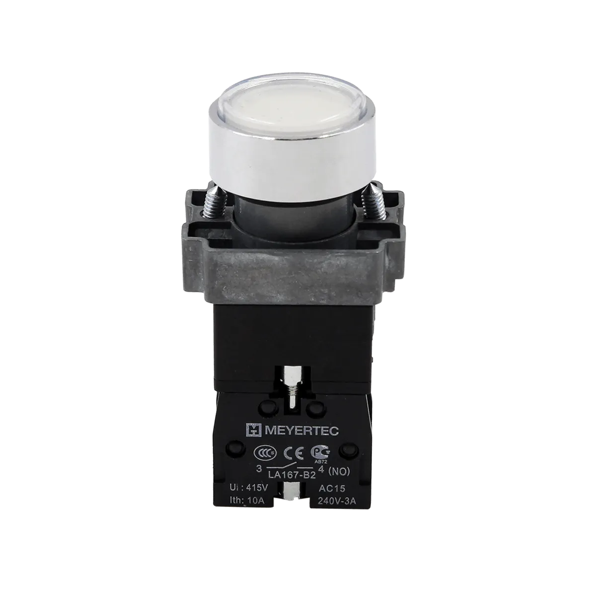 Кнопка плоская белая с подсветкой, 24V AC/DC, 1NO, IP67, металл