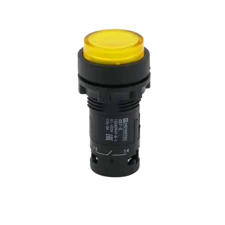 Кнопка желтая выступающая с подсветкой, 1NO,  24V AC/DC, IP54, пластик