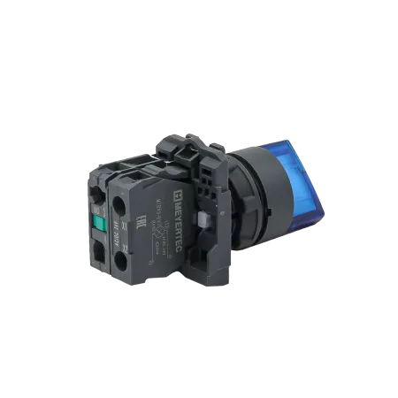 Переключатель  на 3 положения с фиксацией и подсветкой, синий, 1NO, 24V AC/DC, IP65, пластик