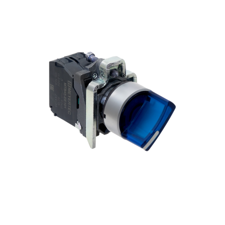 Переключатель  на 3 положения с фиксацией и подсветкой, синий, 1NO, 220V AC/DC, IP65, металл