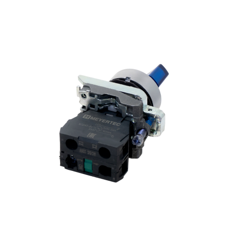 Переключатель  на 3 положения с фиксацией и подсветкой, синий, 1NO, 220V AC/DC, IP65, металл